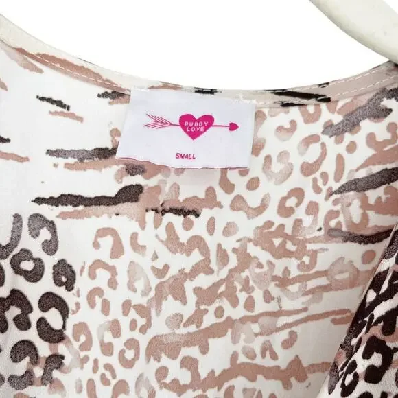 Buddy Love Sadie Tie Front Ruffle Dress Size Small Animal Print - Picture 6 of 8